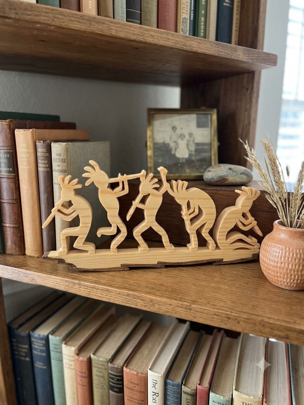 Wood Kokopelli Musician Dancer Figurine Scroll Saw Cut Free Standing 10in x 5in